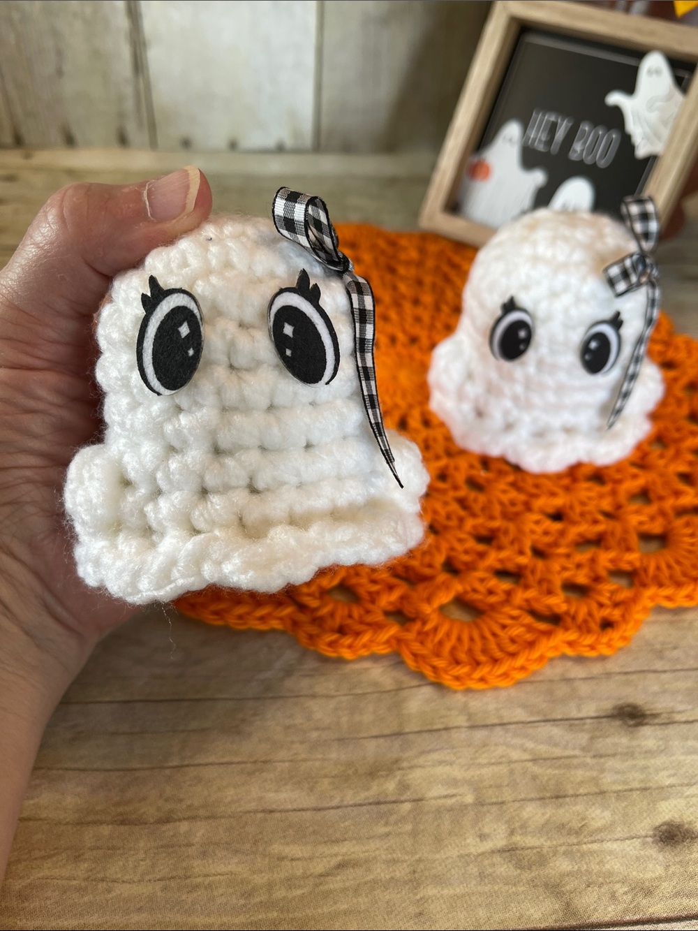 Two Ghosts Amigurumi Halloween Decor 3 In. Sweet for Boo Basket Set - Picture 5 of 5
